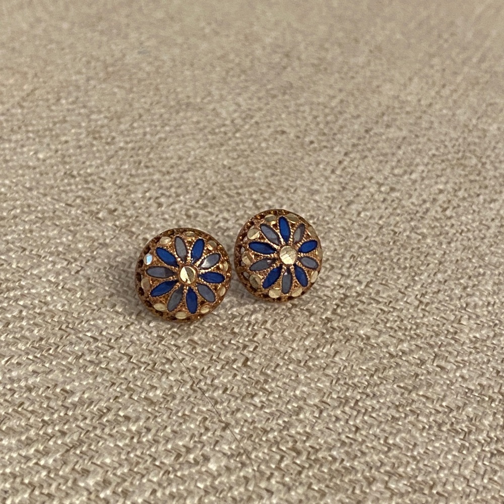 Rose gold and blue mosaic studs